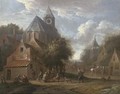 A village with boors smoking outside a church - Cornelis van Essen