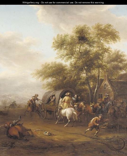 A highway robbery by a cottage - Cornelis van Essen