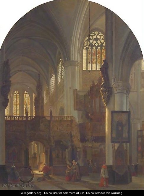 A church interior with worshippers - Cornelis Van Der Meer Mohr