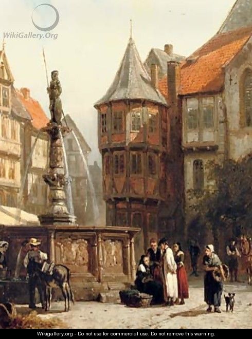 Marketday in front of the Town Hall of Hildesheim - Cornelis Springer