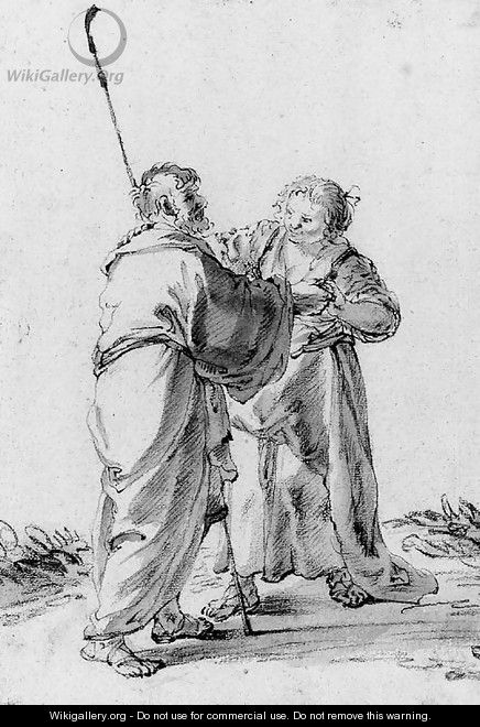 A Woman helping a blind Pilgrim - Cornelis Saftleven