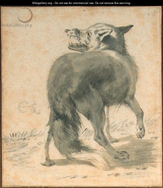 Study of a wolf, seen from behind - Cornelis Saftleven