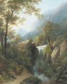 Travellers by a waterfall - Corstiaan Hendrikus De Swart