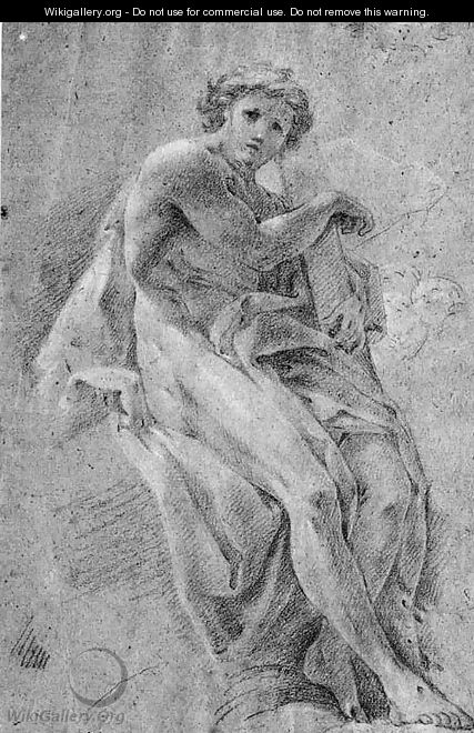 A seated Nude holding a Cross - Corrado Giaquinto