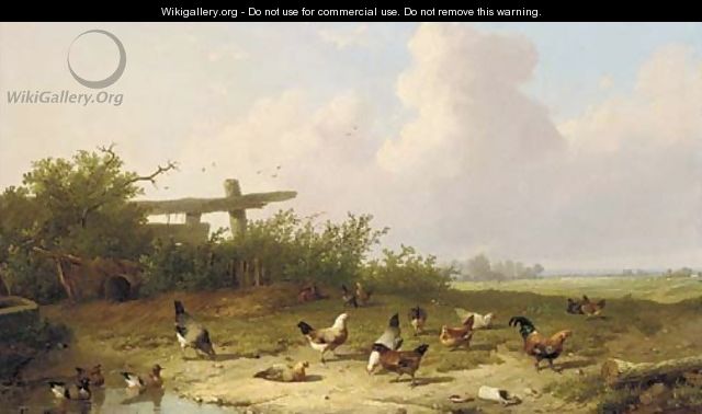 Landscape and poultry in a landscape - Cornelis van Leemputten