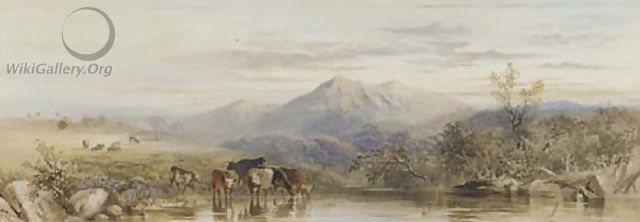 Cattle watering at dusk - Cornelius Pearson