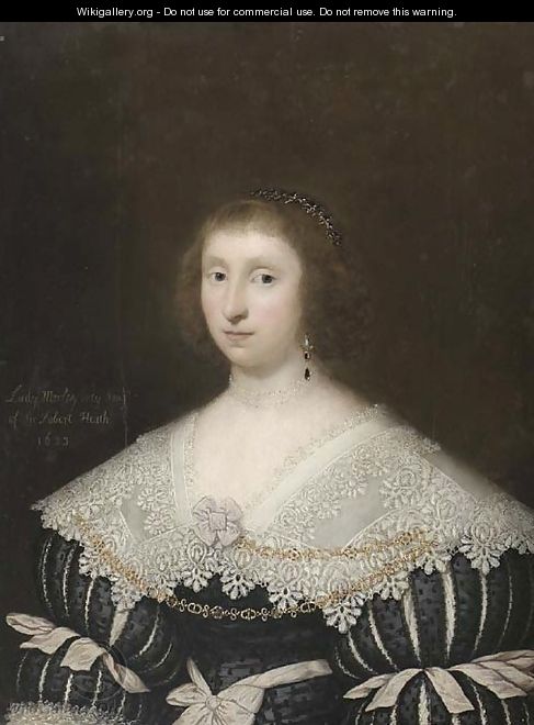 Portrait of Mary, Lady Morley, half-length, in a black dress with slashed sleeves and a lace collar - Cornelis I Johnson