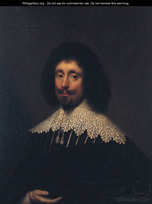 Portrait of a Gentleman, traditionally thought to be James Howell, half-length, in a black and white doublet, white lace collar, and black mantle - Cornelis I Johnson