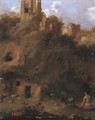 An Italianate landscape with a herdsman and cattle by ruins - Cornelis Van Poelenburch