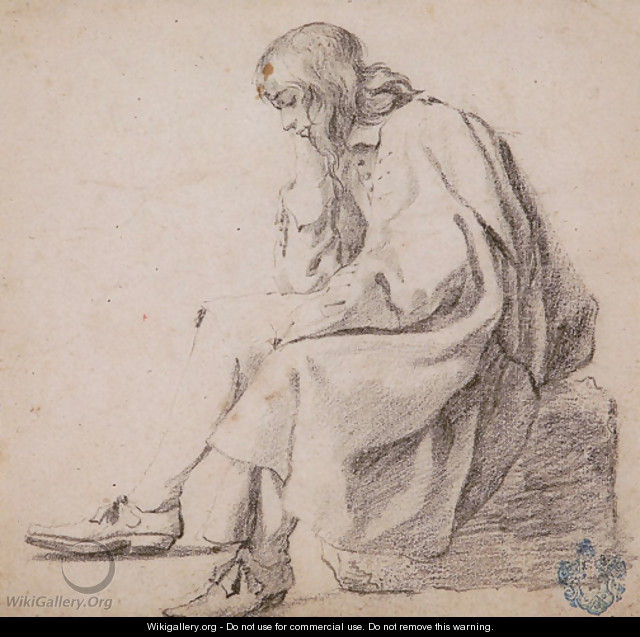 An elegant young man seated on a block resting his head in his right hand - Constantin Verhout or Voorhout