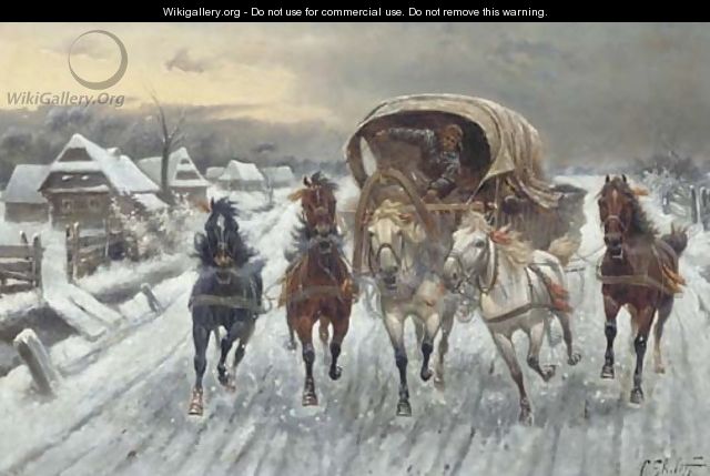 A Russian Caravan racing in the Snow - Constantin Stoiloff