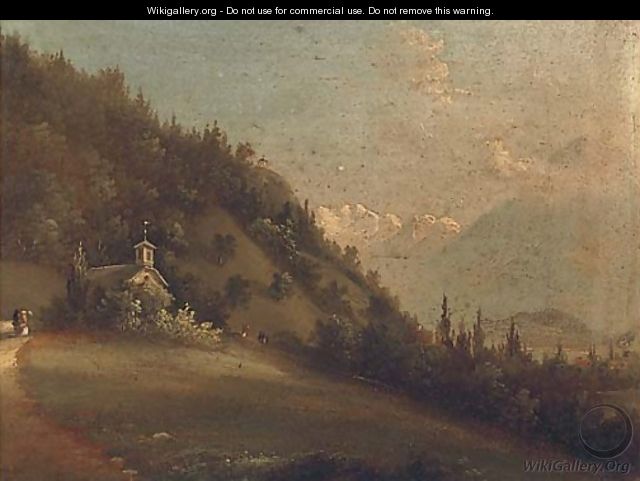 Figures in an Alpine landscape beside a church; and Another similar - Continental School