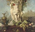 A Grecian statue with fruit and foliage and a bronze ewer - Continental School