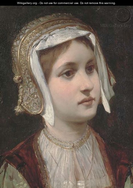 Portrait of a young girl, bust-length, in a gold headdress - Continental School