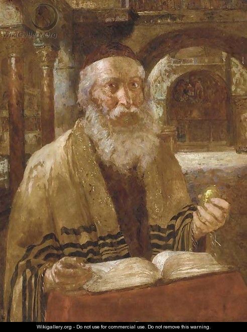 Portrait of a Rabbi reading the scriptures - Continental School
