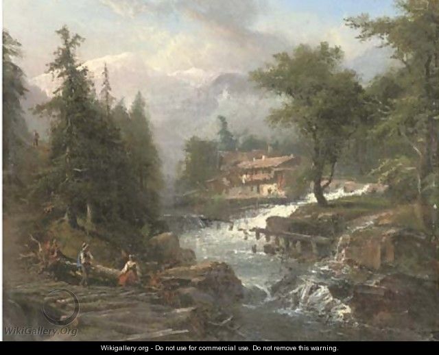 An Alpine chalet beside a stream - Continental School