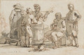 A group of men talking around a barrel, one smoking - Claude-joseph Vernet