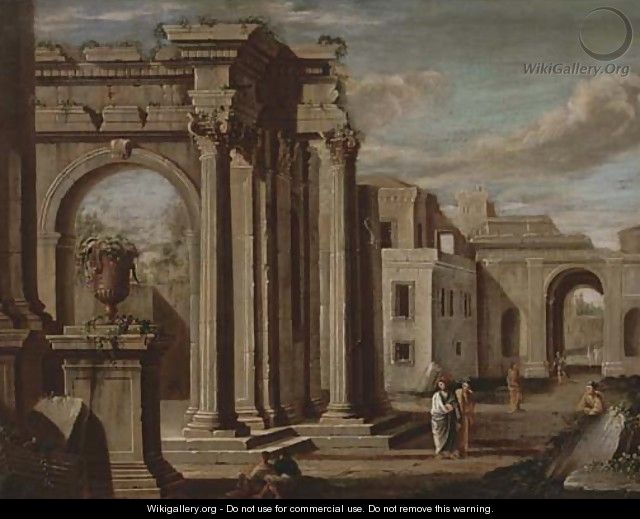 A capriccio of classical buildings with figures in the foreground - (after) Viviano Codazzi