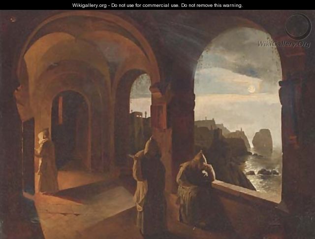 Monks in a Capucine monastery by moonlight - (after) Timoleon Carl Von Neff