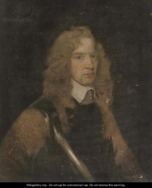 Portrait of a gentleman, bust-length, wearing a breast plate - (after) William Dobson