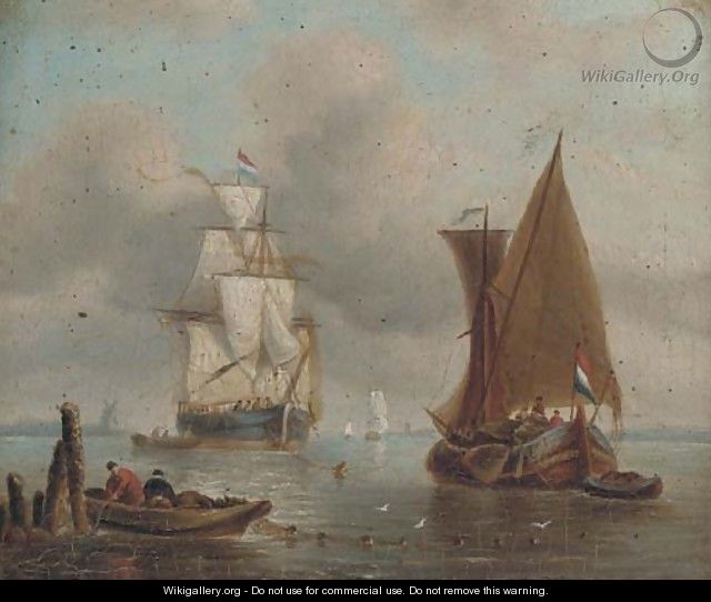 A Dutch merchantman drying her sails in an offshore anchorage - (after) William Anderson