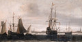 A man-of-war, a rowing boat and other shipping on the IJ, Amsterdam - (after) Willem Van Diest
