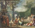 A merry company feasting in an elegant garden - (after) Willem Buytewech