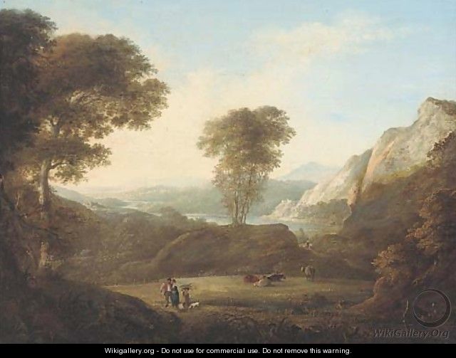 Figures in an extensive river landscape - (after) William George Jennings