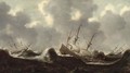 The Dutch fleet at sea in treacherous conditions - Claes Claesz Wou