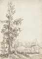 A landscape and a fortified house, a tree in the foreground - (after) Wolfgang Huber