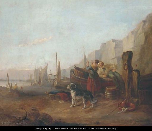 Fisherfolk on a beach - (after) William Joseph Shayer