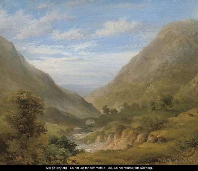 A Welsh valley, the sea beyond - English School