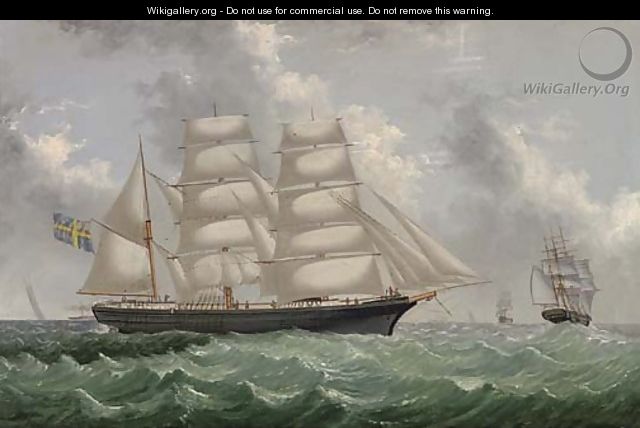 A Swedish three-masted barque in two positions - English School
