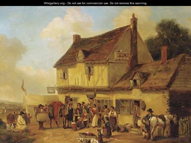 Figures and a camel before the Swan Inn - English School
