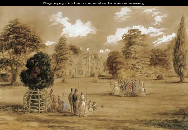Archery in the grounds of a country house - English School
