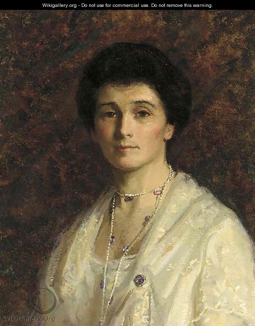 Portrait of a lady, bust-length, in a white dress - English School