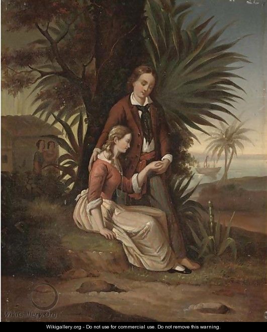 Lovers in a tropical bay - English School