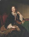 Portrait of a lady, seated three-quarter-length, in a black dress with lace trim, a paisley shawl on her knee - English School