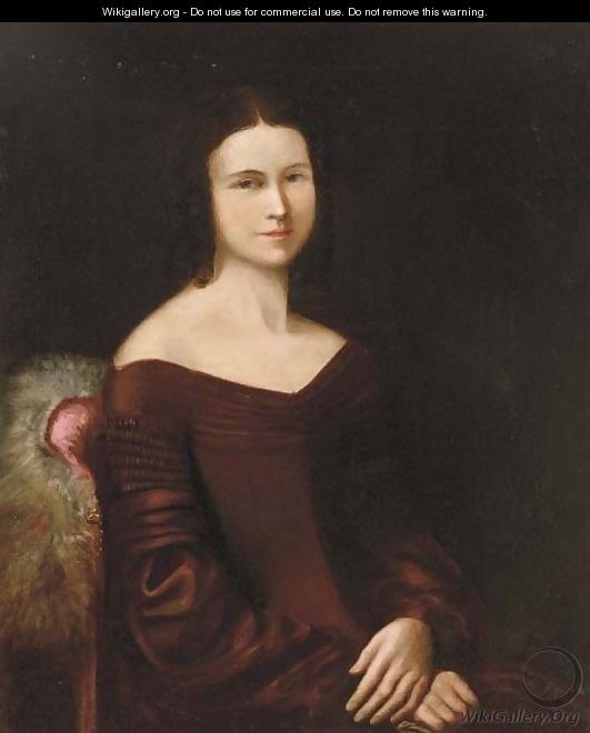 Portrait of a lady, half-length, seated, in a brown dress - English School