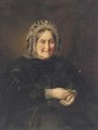 Portrait of a lady, half-length, in a black dress, holding a sprig - English School