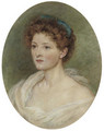 Portrait of a lady, bust-length, with a blue ribbon in her hair - English School