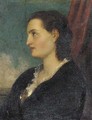 Portrait of a lady, bust-length, in profile to the left, wearing a black coat with white ruffed collar - English School