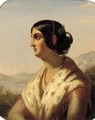 Portrait of a lady, bust length, in profile, a shawl draped over her shoulders, in an Italianate landscape - English School