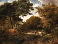 Travelers on a wooded path - English School