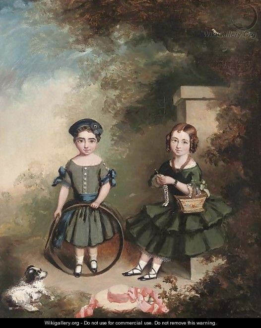 Portrait of two girls - English Provincial School