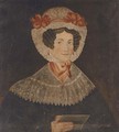Portrait of a lady, half-length, in a black dress with lace collar and cap, holding a book - English Provincial School