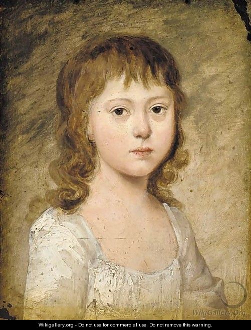 Portrait of a young girl, small quarter-length, in a white dress - English School