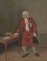 Portrait of an actor, full-length, in a red coat, waistcoat and breeches - English School