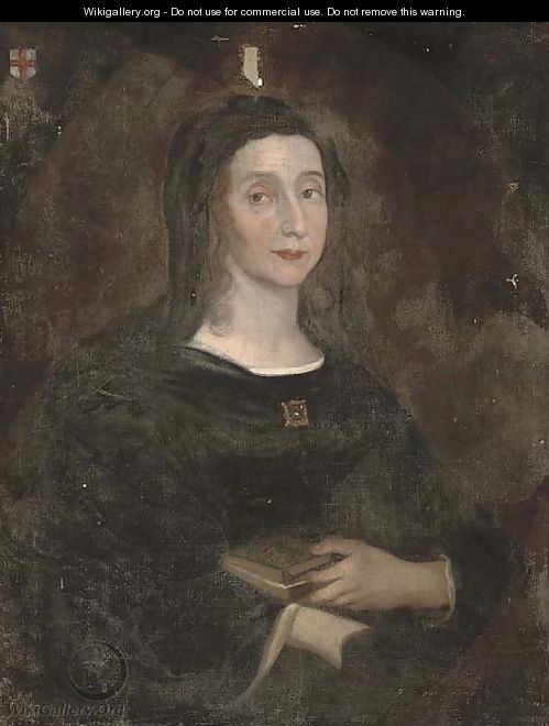 Portrait of a lady, half-length, in a black dress, holding a book in her left hand - English School