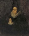 Portrait of a lady, three-quarter-length, in a black dress and lace collar and cuffs, at prayer - English School